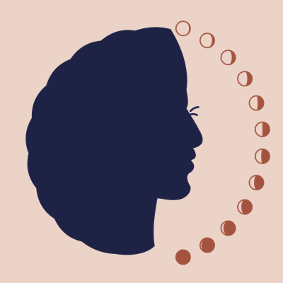 The Postmoon Club mark, a mother in profile facing twelve moons